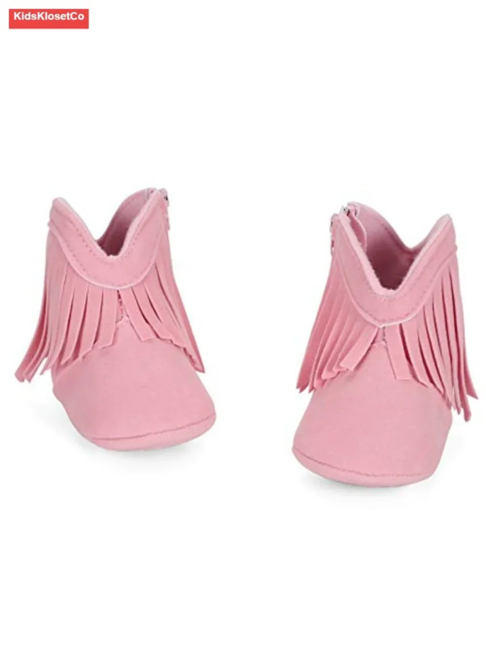 Baby Girls' Cowboy Tassel Boots with Zipper Closure, Soft Cotton Sole